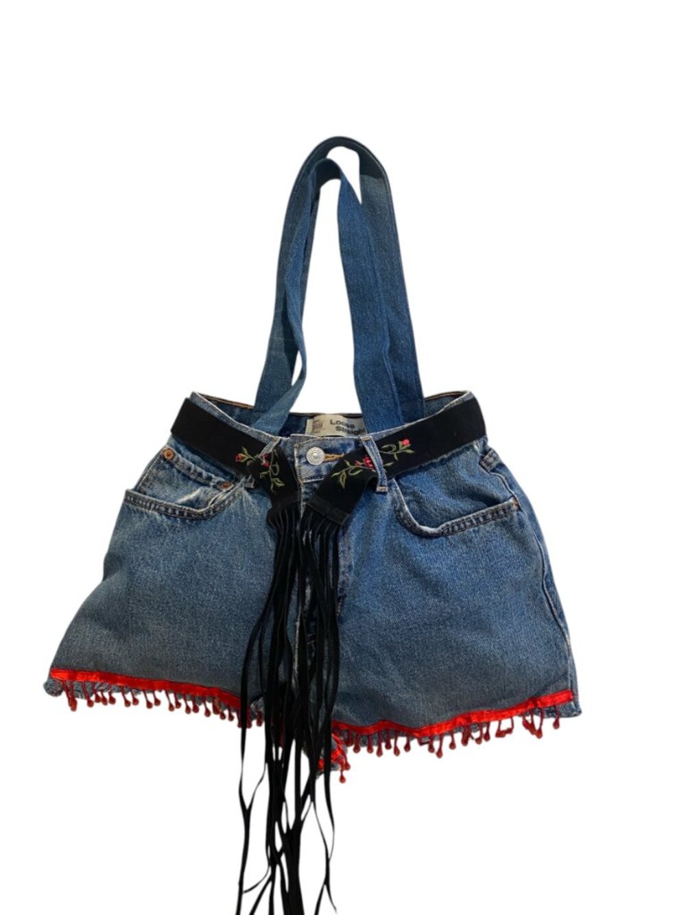Handmade Upcycled BOHO Denim Jean Embellished Shoulder Bag #227M